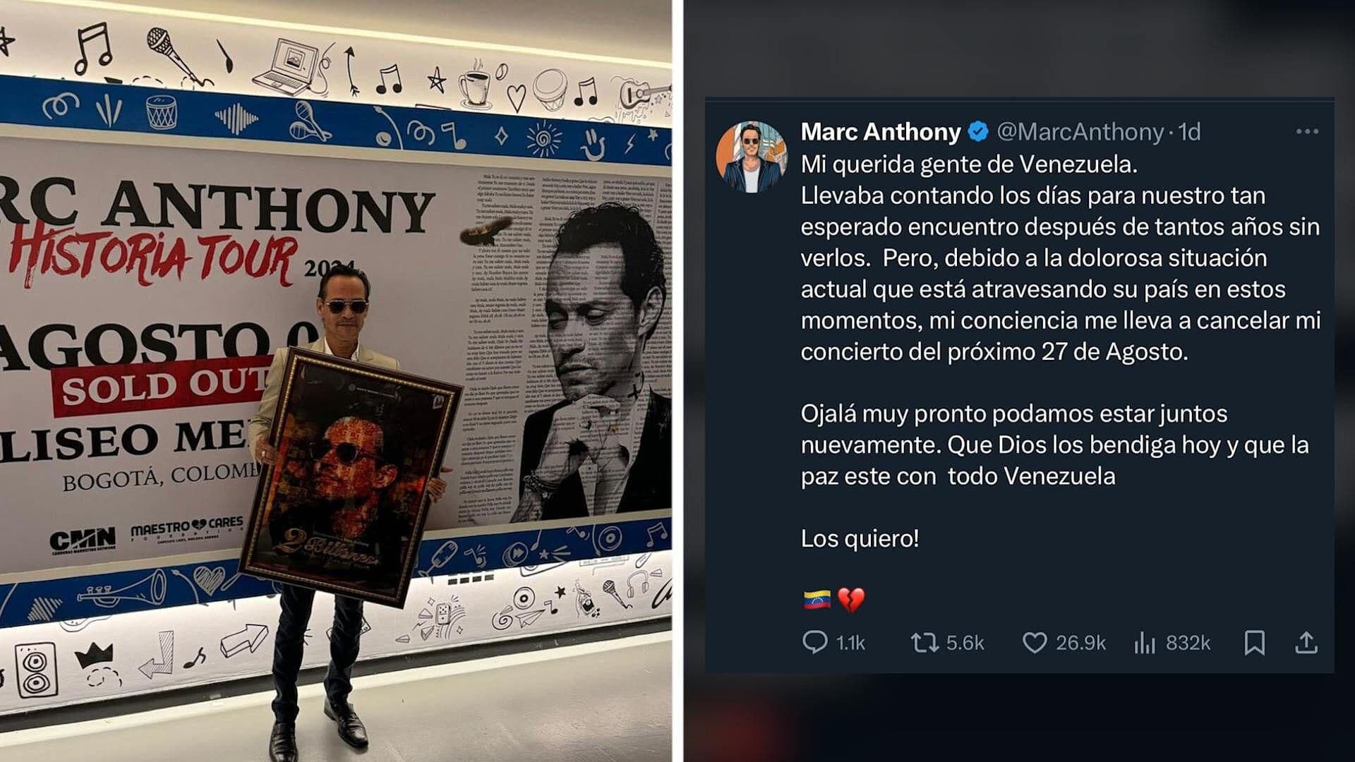 Marc Anthony Cancela Concierto en Venezuela por Conflicto; Esto Dijo
