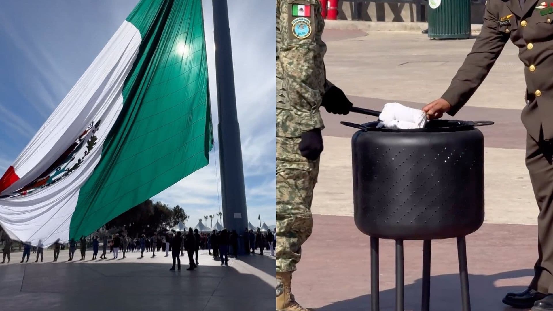 Tras 20 Años Reanudan Quema de Banderas en Acto Oficial en Ensenada; Incineraron 6