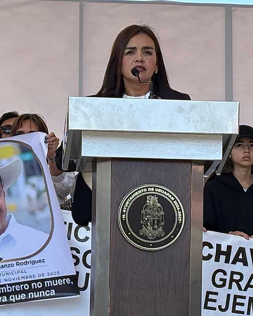 Grecia Quiroz durante la marcha por la paz en Uruapan. Foto: N+