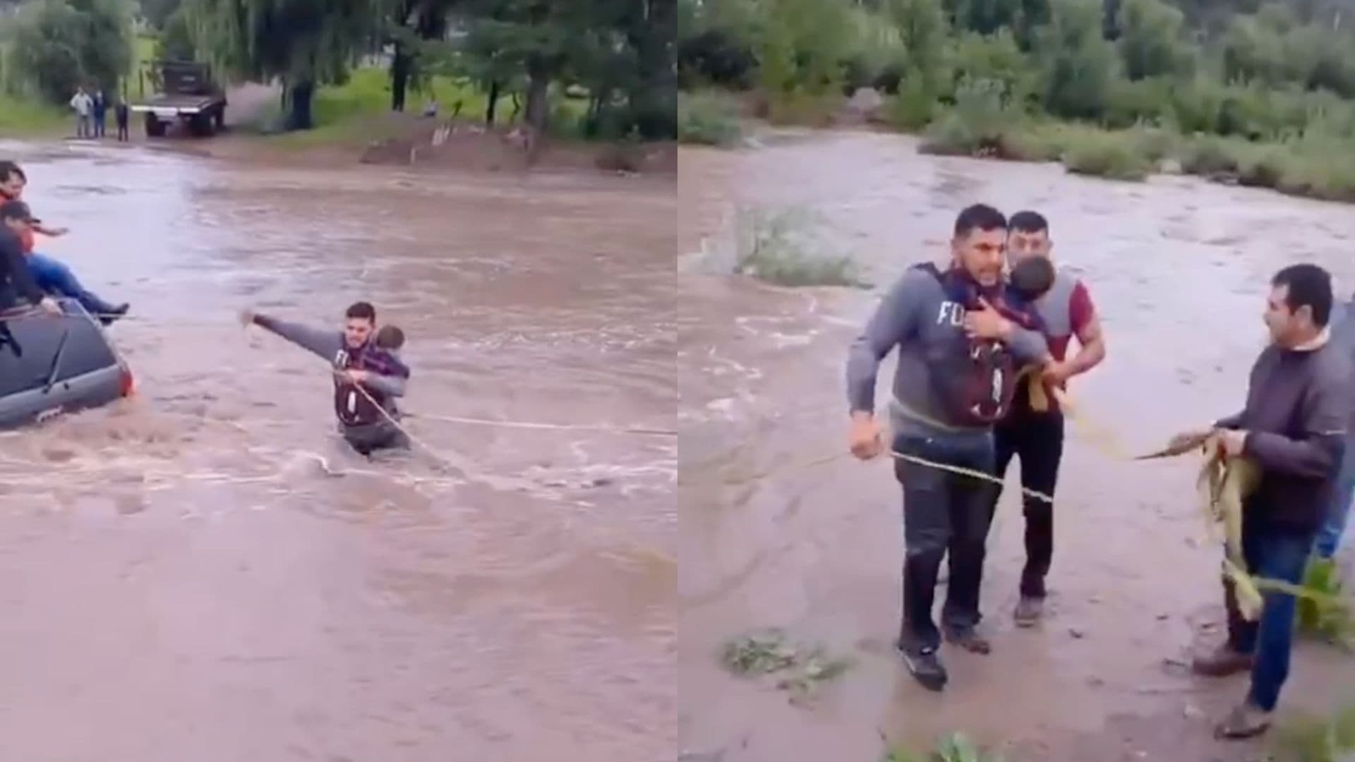 Rescatan a Familia de un Río en Bocoyna; Niño Fue Salvado Dentro de una Mochila